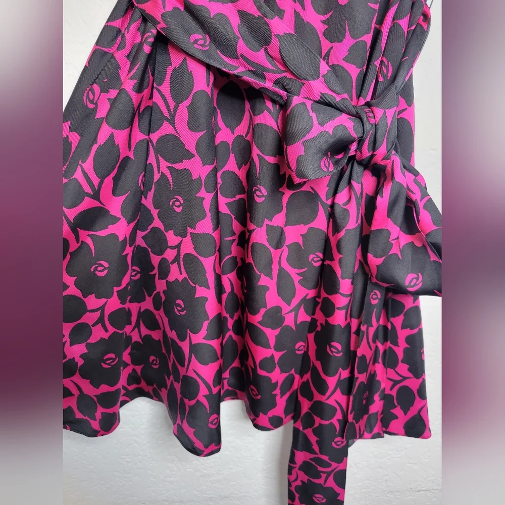 kate spade Pink and Black Floral Short Sleeve Fit-and-Flare Dress